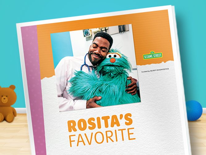 A storybook cover featuring Rosita hugging a doctor.