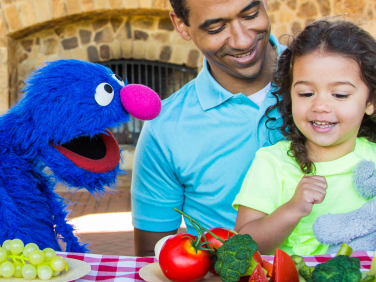 Grover having a picnic with a family.